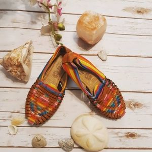Vintage Leather Mexican Rainbow Huarache Sandals